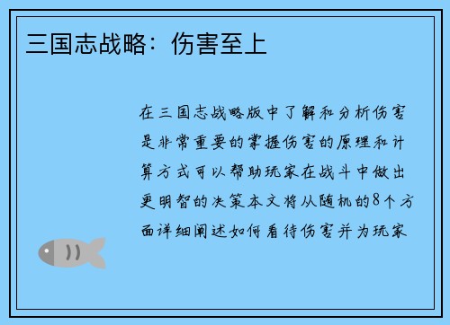 三国志战略：伤害至上