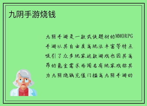 九阴手游烧钱